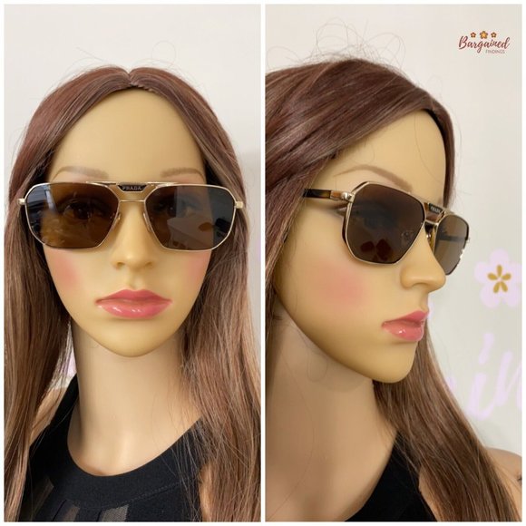 Authentic Prada Pale Gold Metal Rectangle Sunglasses Brown Polarized Lens main image 4